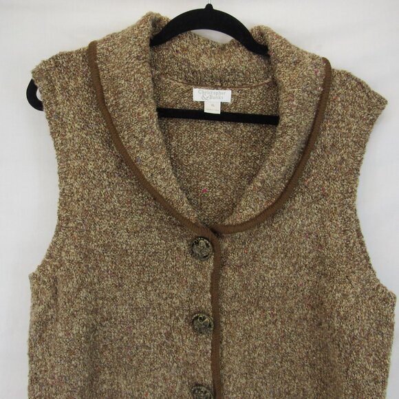 Christopher & Banks Women's Brown w/Gold Thread Button Up Sleeveless Vest  XL - Picture 2 of 11